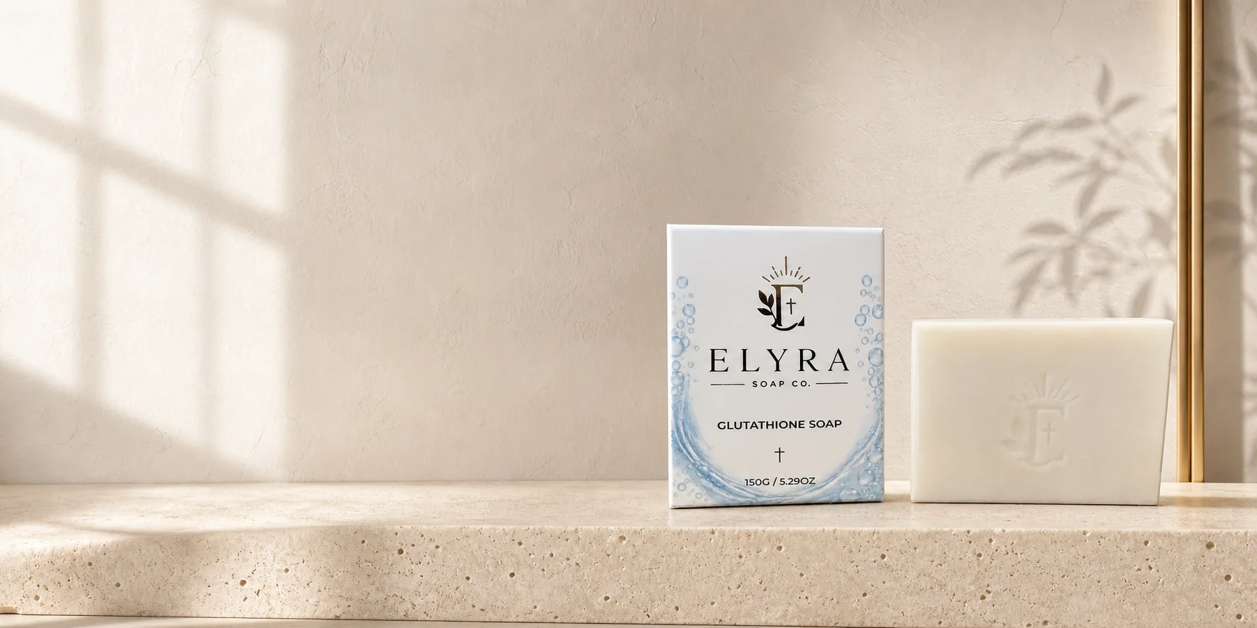 Elyra Glutathione Soap in a bright editorial setting
